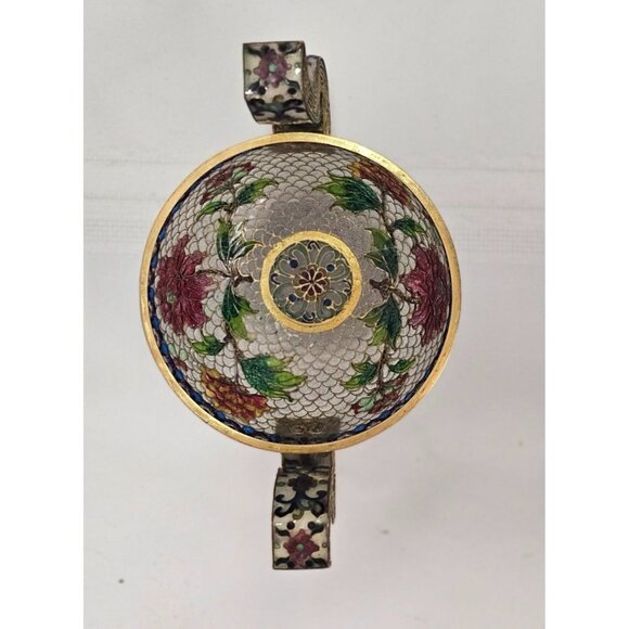 Cloisonne Plique-a-Jour Bowl & Covered Incense Burner Floral Butterfly Design - Picture 10 of 15